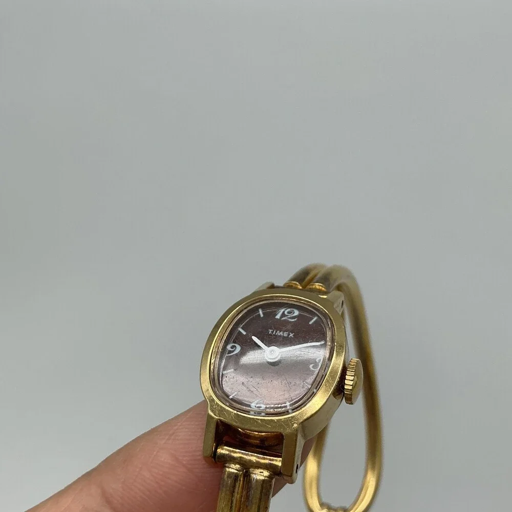 Vintage Timex Womens Watch 16mm Brown Dial Gold Tone Bangle Manual Wind 6.5